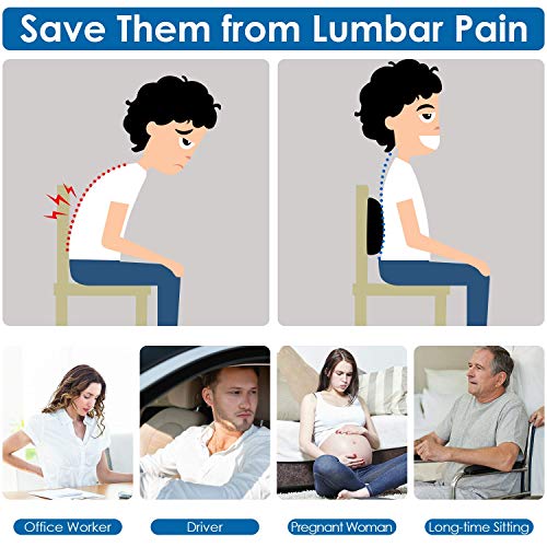 Lumbar Support Pillow for Office Chair Memory Foam Chair Back Cushion for Car, Gaming Chair, Recliner Improve Posture Large Ergonomic Back Pillow for Lower Back Pain Relief Double Adjustable Straps