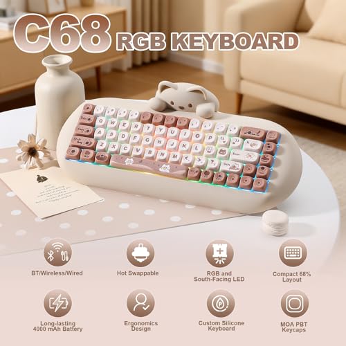 Image of YUNZII C68 Wireless Mechanical Keyboard (Brown Cat, Milk Switch)