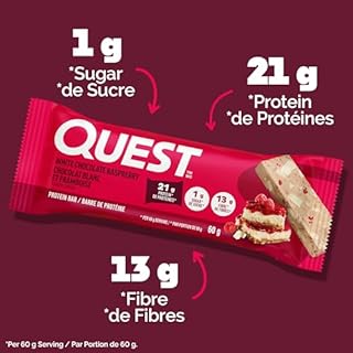 Quest Nutrition White Chocolate Raspberry Flavoured Protein Bar, High Protein, Gluten Free, Keto Friendly, Black, 12 Count (Pack of 1)