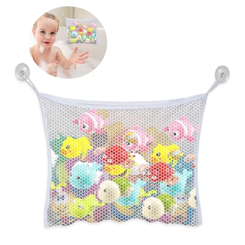 1 Set Bath Toy Storage Organiser Bath Net for Toys Mesh Baby Toy Storage Fold-Able Bath Toy Storage NetBath Toy Tidy with 2 Suction Cups Wall Hanging Bathroom Quick Dry Net Care Shower Bag