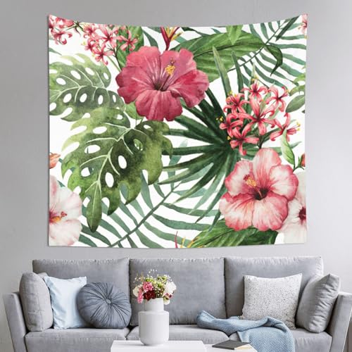Tapisserie imprimée feuilles tropicales JEJEA 152x130 cm pour décoration murale de chambre