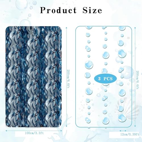 Image of Blue Wavy Foil Fringe Curtain with Bubble Garlands,Ocean Under The Sea Mermaid Backdrop for Beach Birthday Photo Booth Party Decor (3.3 feet Curtain 3 Bubble Garlands)