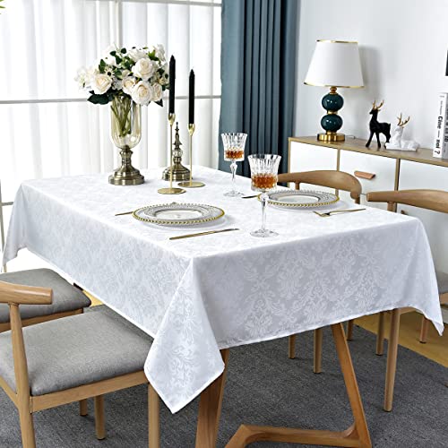 Sastybale White Tablecloth Rectangle 60 X 84 Inch Jacquard Damask Tablecloth, Waterproof & Stain Resistant Soft Polyester Tables Cloth, Washable Table Cover For Dining, Party, Indoor, Outdoor #TOP1