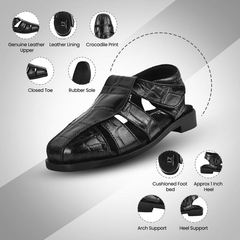 LIBERTYZENO Boys Crocodile Print Genuine Leather Kids Closed Toe Fisherman Sandal Shoes for Prom Graduation2