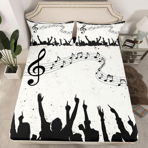 Latwerio Sábana Bajera 90x190 Infantil Nota Musical 3D Impresión Sabanas, Musica de Microfibra Suave y Cómoda Funda de Colchón Sábana con Elástico y Bolsillo Profundo 30 cm, Sabanas Cama 90, T310