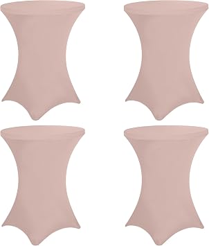 4 Pack 32x43 Inch Cocktail Table Cover Spandex Stretch Square Corners Tablecloth, Cameo Brown Cocktail Table Cloth Fitted High Top Table for Bar, Weddings, Birthday, Banquet, Party Cameo Brown
