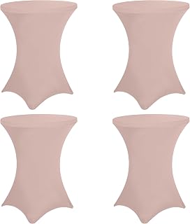 4 Pack 32x43 Inch Cocktail Table Cover Spandex Stretch Square Corners Tablecloth, Cameo Brown Cocktail Table Cloth Fitted High Top Table for Bar, Weddings, Birthday, Banquet, Party (Cameo Brown)