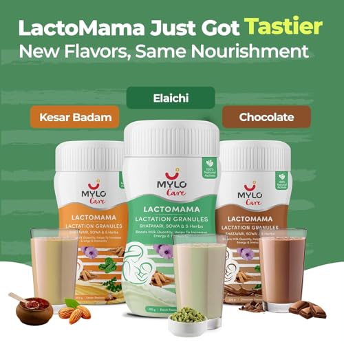Image of Mylo Lactomama Granules - Lactation Supplement for breastfeeding with Shatavari to Increase Breast Milk (Chocolate & Elaichi - 300 g each) | With Herbs like Moringa, Sowa & 5 Others | 2 Scoops per Serving (Pack of 6, Elaichi)
