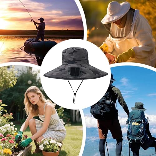 Chapeau bob homme anti-coup de chaud avec grand bord et ventilateur solaire intégré