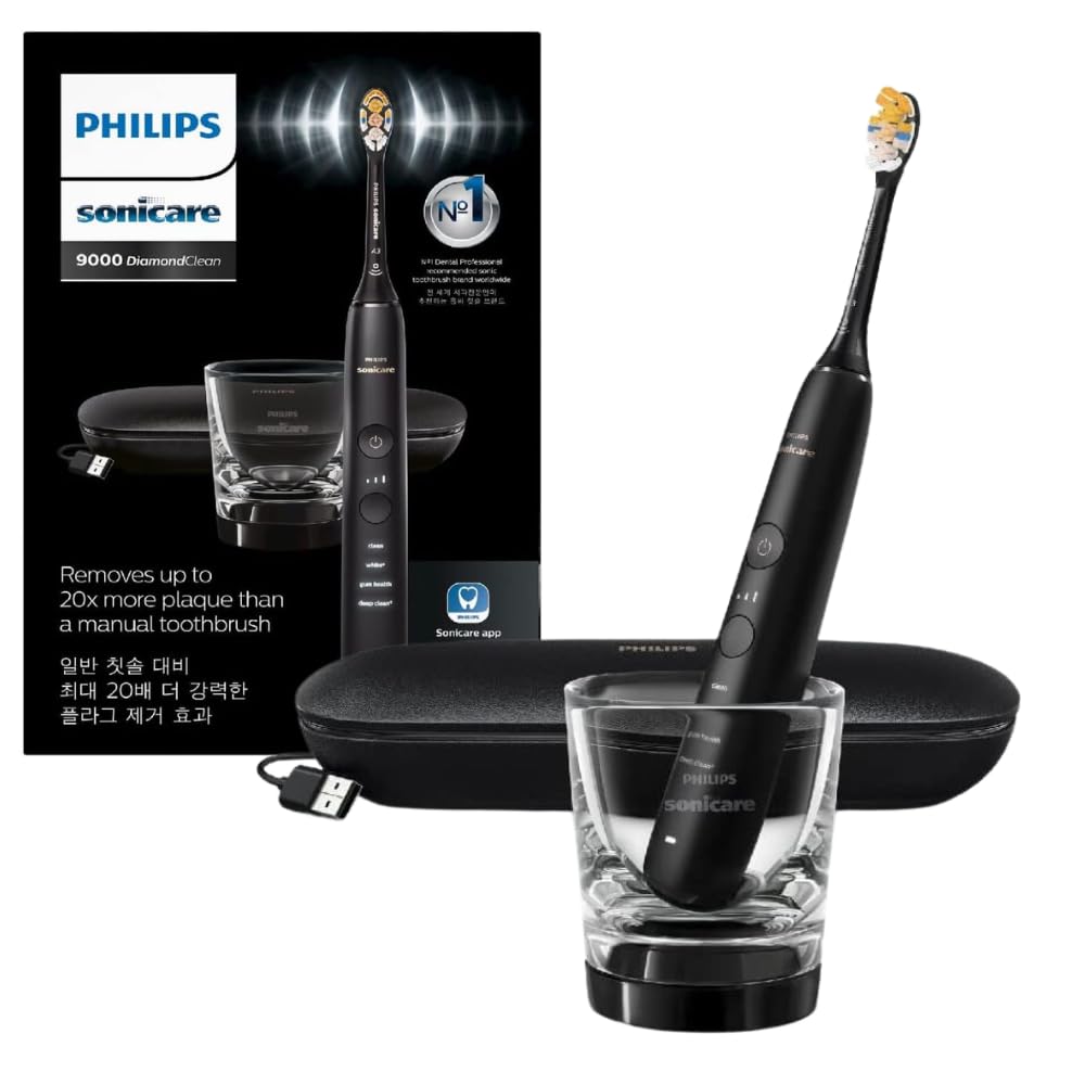 Philips Sonicare DiamondClean 9000 Rechargeable Electric Toothbrush with App, Built-in Pressure Sensor, 4 Clean Modes & 3 Intensities, Black, HX9914/75