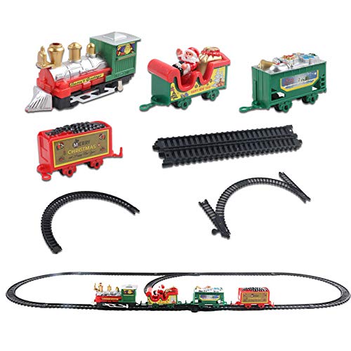 MEISI Conjunto clássico de trem de Natal com fumaça verdadeira, mini trem elétrico, com trilho de tr