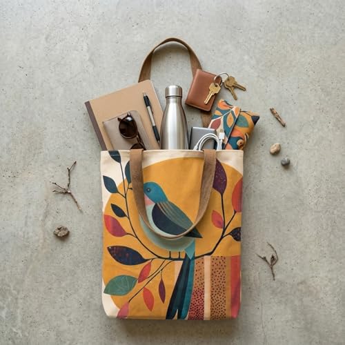 Image of Canvas Tote Bag with Zipper for Women| Inside Pocket | Cotton College Shoulder Bag | Stylish Travel Sling & Handbag for Daily Use