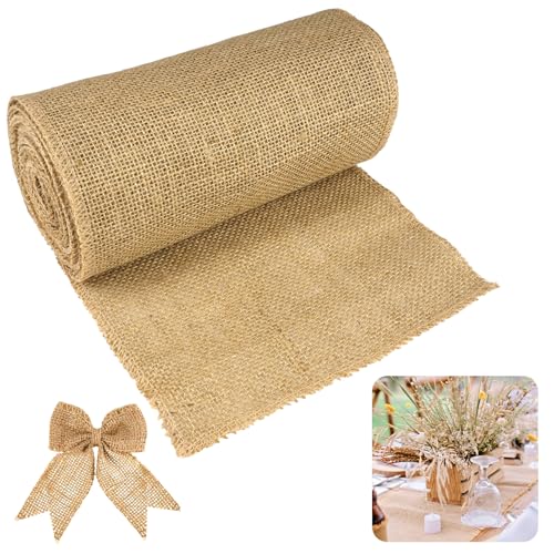 20 cm x 6 m Camino de Mesa Yute,Tela Arpillera,Tela de Yute Rollo Arpillera por Metros, Recortable para Bodas, Fiestas Decoración de Mesa Estilo Campestre, Natural, Verde y Ecológico, Festival