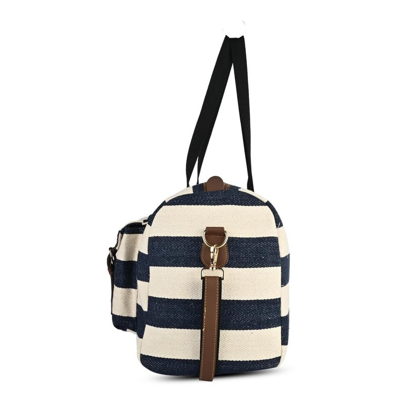 Image of ENSAC Premium Cotton Jacquard Travel Duffle Bag for Men & Women | Cabin Size Weekender & Holiday Luggage Bag | Stylish Unisex Carry Bag | Black-Beige