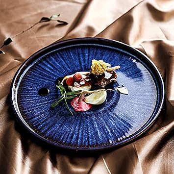 Dinner SetDinner SetElegant Dinnerware Set,Dinner Plate Ceramics Dinner Plates, Cat Eye Blue Salad Pasta Plates Set of 4 | Kiln Change Glaze Radioactive Pattern Porcelain Plates for Brunch S