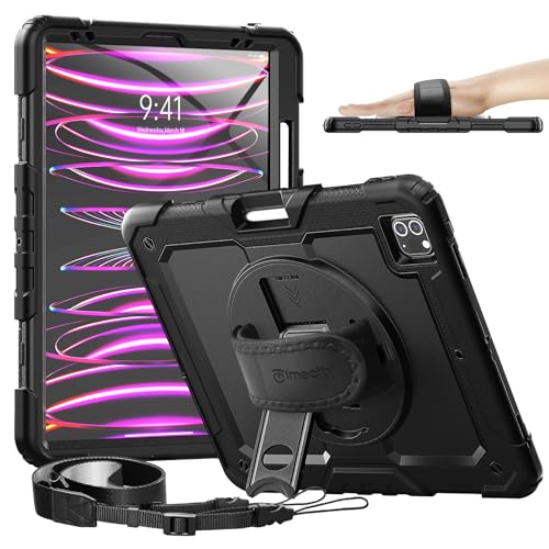 Timecity Protective Case for iPad Pro 12.9 inch 6th/ 5th/ 4th/ 3rd Generation, with Strong Protection, Screen Protector, Hand/Shoulder Strap, Rotating Stand, Pencil Holder - Black