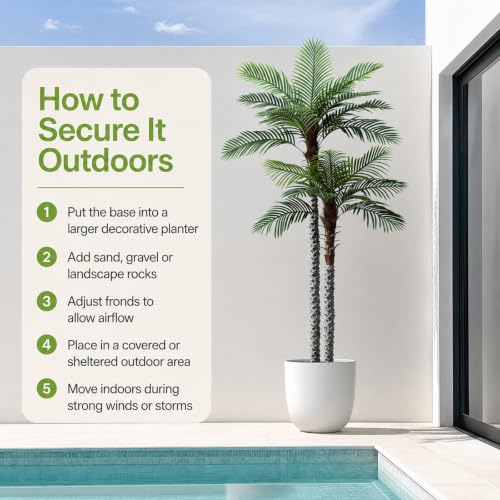 Image of Nafresh 8ft Tall UV Resistant Faux Palm Tree, 96in Artificial Palm Tree Indoor Outdoor, Fake Tree with Real Bark and Realistic Leaves and for Home House Office Living Room Yard Patio.