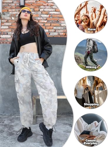 Image of Cromoncent Cargo Pants Girls & Women Parachute Pants Y2K Baggy Rave Clothes Waterproof with Pockets