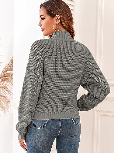 Image of ZAFUL Women's Cropped Turtleneck Sweater Lantern Sleeve Ribbed Knit Pullover Sweater Jumper