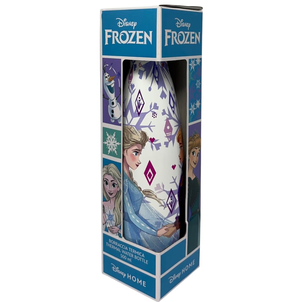 CARTOON Bottiglia termica in acciao inossidabile con tappo svitabile, borraccia termica in acciaio inox per bambini ragazzi, 500 ml (Frozen, bianco)