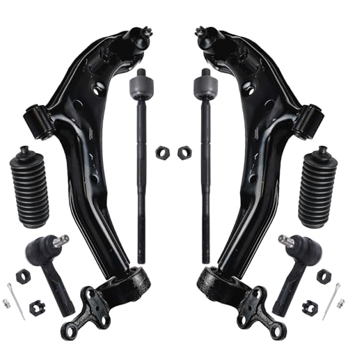 Image of Detroit Axle - 8pc Front End Kit for 2001 2002 2003 2004 2005 2006 2007 2008 Nissan Sentra, 2 Lower Control Arms with Ball Joint 4 Inner Outer Tie Rod Ends 2 Boots Replacement