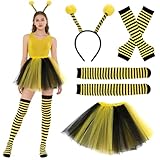 Disfraz de Abeja para Mujer Adulto, Abeja Costume de Accesorios de Disfraz Abeja de Carnaval con Diadema,Tutú,Guantes Rayas, Calcetines, Carnaval Disfraz Mujer para Cosplay Carnaval Fiesta Temática