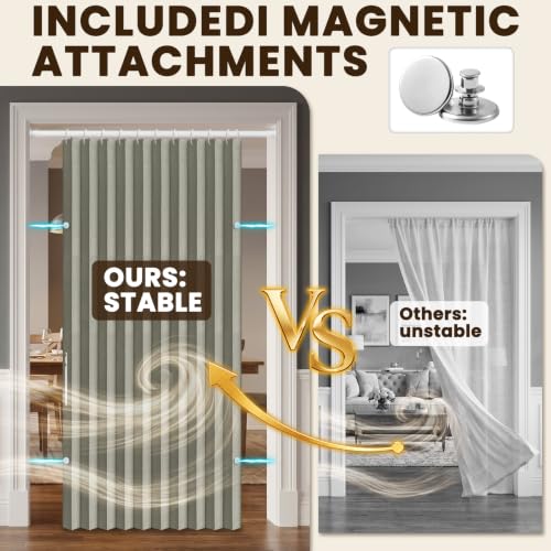 Image of AJAZZ Blackout Accordion Doors Interior Closet Curtain Doorway Curtains Invisible Applicable Bedroom Room Living Room Doorway（Grey 72 inch W x 78 inch L 1 Panel