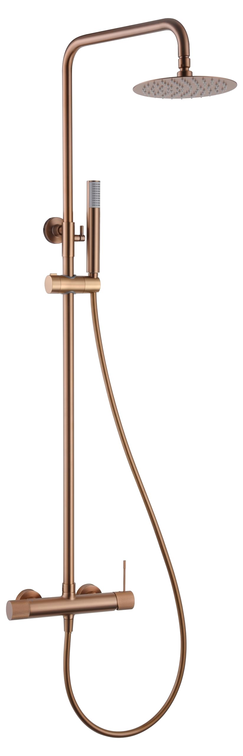 MICE - Conjunto Barra de monomando extensible de 82 cm a 115 cm - Columna monomando con Rociador, mango, alcachofa - griferia de baño color cobre - Oro Rosa Cepillado BDD038/ORC