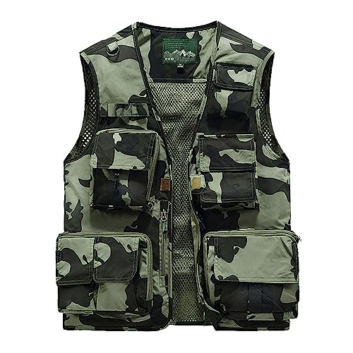 Gilet da uomo mimetico gilet estivo outdoor con molte tasche, gilet multifunzione per caccia, pesca, campeggio, senza maniche, per fotografia, escursionismo, gilet da lavoro con molte tasche,