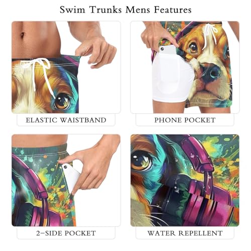 Dog Colors Art Mens Swim Trunks with Liner, Cool Quick Dry Beach Swim Shorts, Swimwear Bathing Suits S3