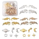 Beadthoven メタルパーツ レジンパーツ デコ素材 約120個/箱 ミックスカラー 合金カボション 羽 翼 星 月 かわいい デコパーツ UVレジン 封入素材 ネイルパーツ アクセサリーパーツ ジュエリー用 DIY ハンドメイド 手芸材料 手作り素材