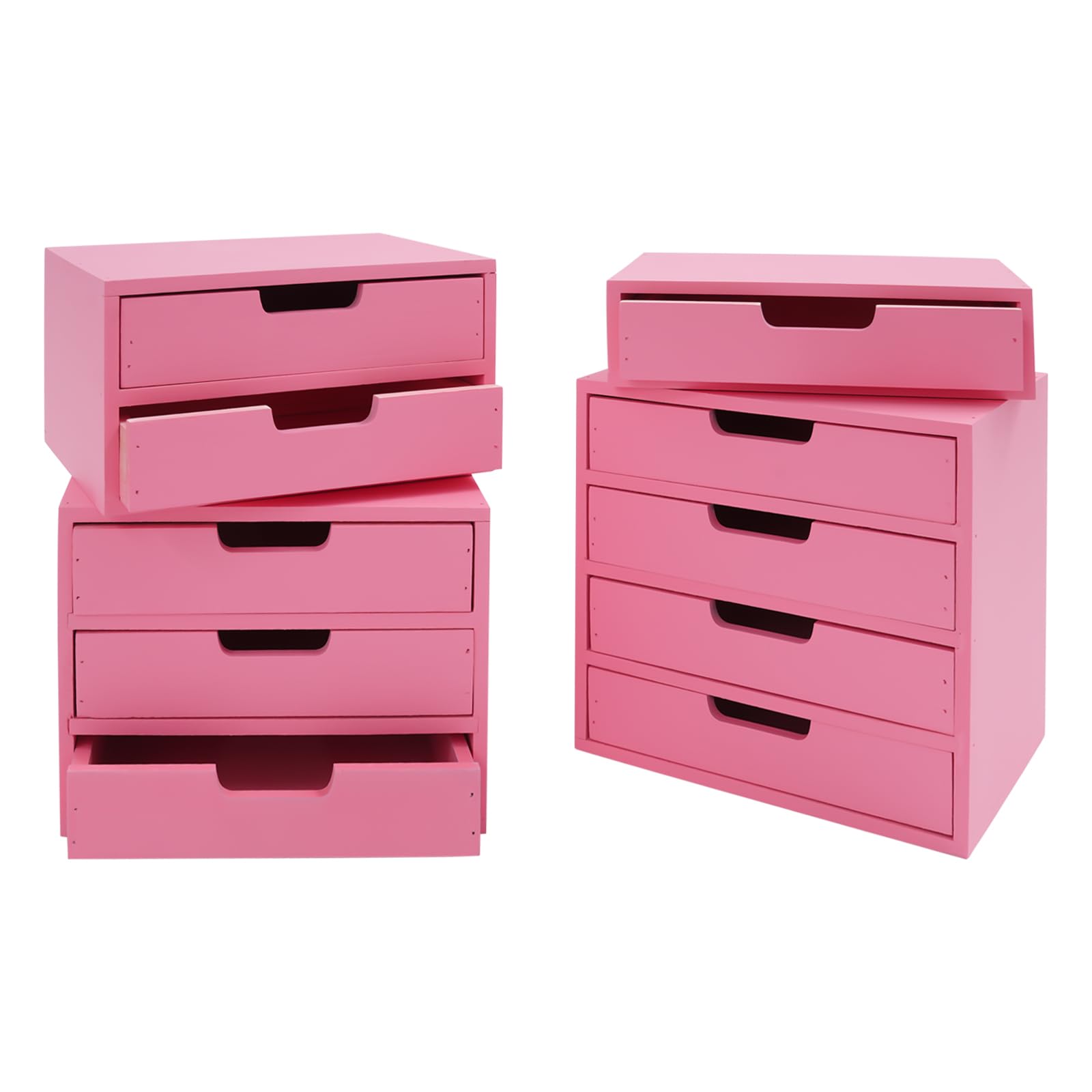 banborba Wooden Desk Organizer, 4Pcs Vintage Tabletop Storage Box with 10 Drawers, Stackable Craft Storage Drawers, Multilevel Apothecary Cabinet, Home Office Filing Cabinet, Rustic Tool Box, Pink