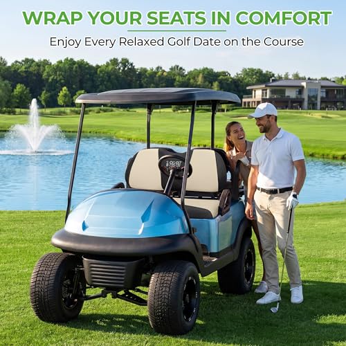 Image of 10L0L Golf Cart Seat Cover Set Fit for Club Car DS Precedent & Yamaha, Warm Bench Seat Covers for Cold Winter Weather, Breathable Washable Polyester Mesh Cloth Gray Black Beige Red Blue