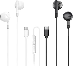 MAS CARNEY Cuffie USB c TH8, 2 Pack Filo USB-c Earbuds with Mic, cuffie Typo c Compatible with iPhone 15 16 17 iPad, Samsung Galaxy S25 S24 S23 A55 A53, Pixel, Xiaomi, Honor, OPPO Vivo