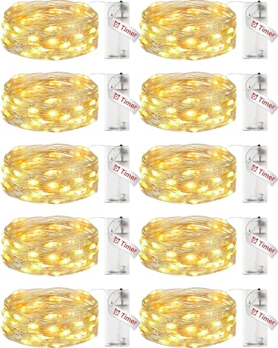 Guirlande lumineuse sans prise : lot de 10 fils d'argent étanches 20 LED