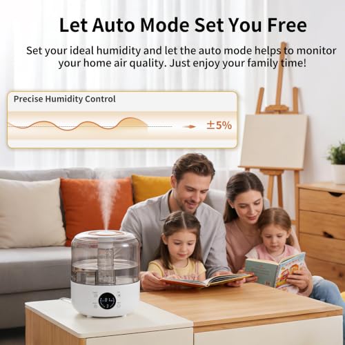 Image of 3L Top Fill Cool Mist Ultrasonic Humidifier | 30H Long Runtime, 32dB Ultra Quiet Baby Nursery Humidifier, Precise Humidity Sensor, Easy to Clean
