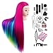 Produktbild Trainingsköpfe für friseure, Missicee 26inch Hochtemperaturfaser Haar Bunt Übungskopf Echthaar Cosmetology Mannequin Frisierkopf Übungskopf Mit Halter + Hair Styling Braid Set