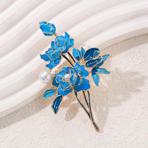 Image of Dainty Flower Brooch Pin for Women Graceful Peony Pearl Enamel Badge Lapel Pin Brightly Colored Corsage Pin Chic Banquet Party Jewelry Dress Accessories Gift