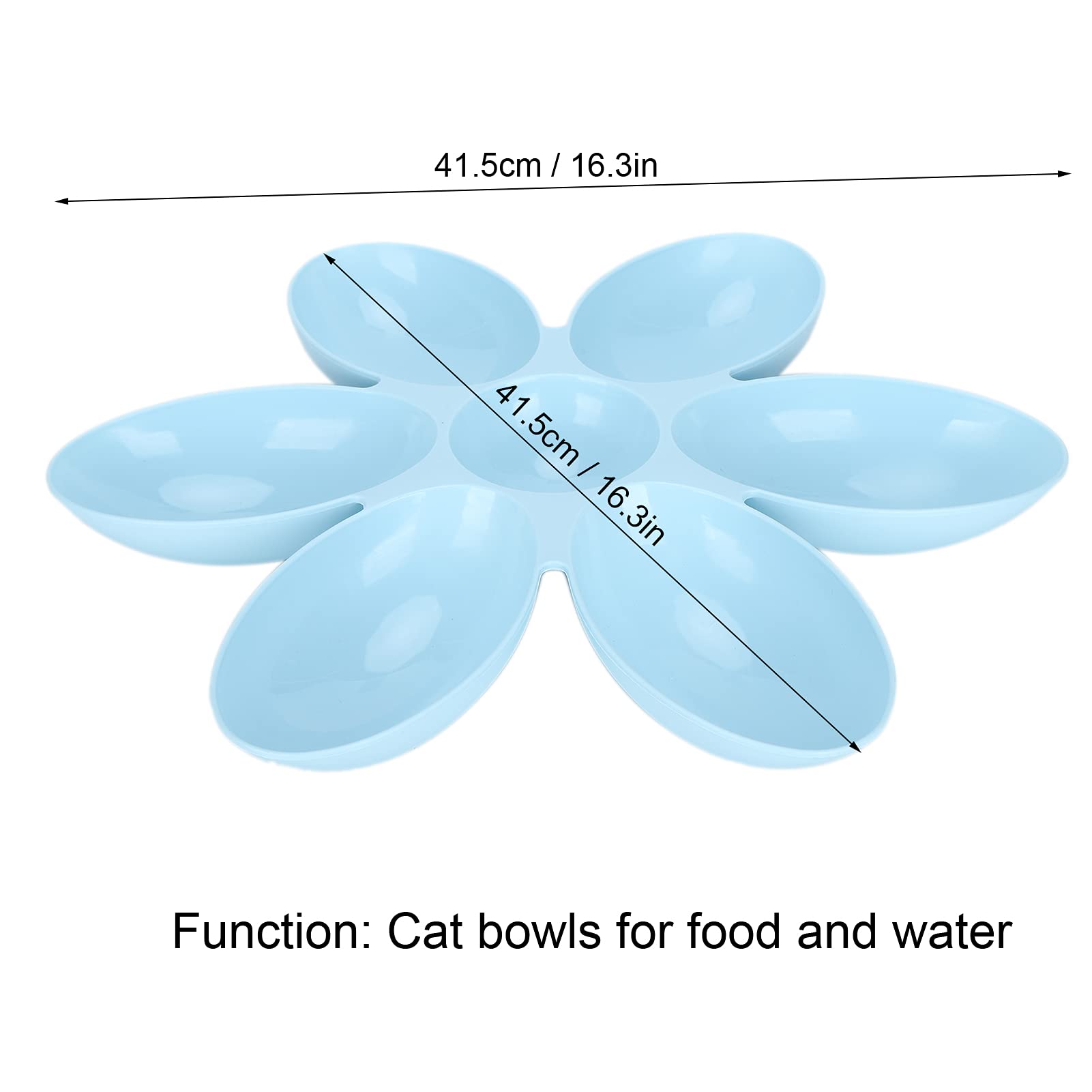 TITA-DONG Cat Food Bowl, Non-Slip Flower Petal Shaped 6 Grid Feeding Bowl, Blue, 12-inch