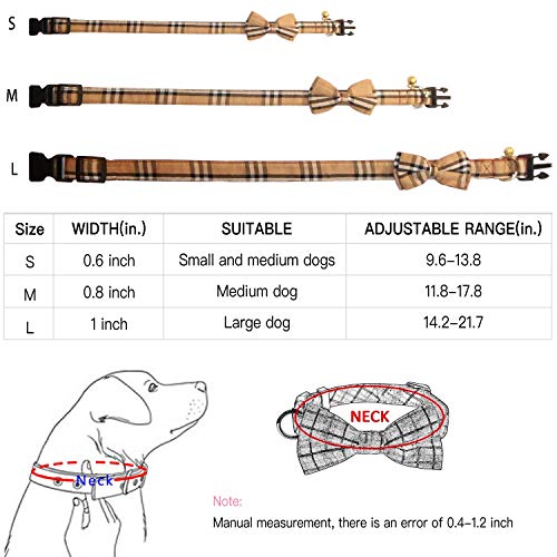 Image of 2 Pack /Set Dog Collars with Bow Tie and Bells, Adjustable Cute Dog Bow Ties Collar for Small /Medium /Large Boys and Girls Pets (Black+Brown, L(14.2''-21.7''))