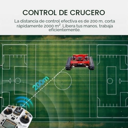 Cortacésped de orugas, cortacésped de Gasolina de 7.5 HP, cortacésped Robot, cortacésped de Gasolina de Cuatro Tiempos con Control Remoto, Compatible con Pendientes de 45°, Altura de Corte 10-180 m