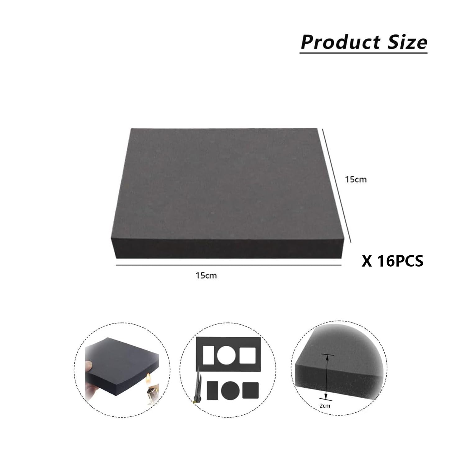 16 hojas de espuma autoadhesivas, 20 mm de grosor, 150 mm x 150 mm, almohadillas protectoras de suelo, almohadillas de muebles antideslizantes, espuma gruesa de celda cerrada de neopreno, almohadillas