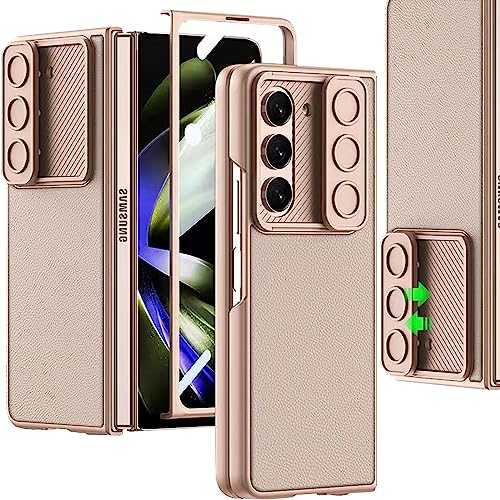 Étui Z Fold 5 rigide avec cache coulissant photo et verre trempé avant Miimall Brume Or