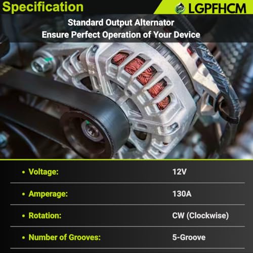 13581891 12V 130Amp Alternator Compatible with Chevy Cruze 2012 2013 2014 2015 Cruze Limited 2016 L4 1.4L Clockwise 5-Groove Clutch Pulley Replace# 13588290 13597227 13597227 95939944 by LGPFHCM - Image 4