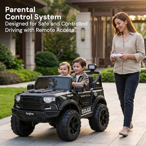 Image of Baybee RoverX Battery Operated Jeep for Kids with Parental Control | Baby Ride On Electric Car with RGB Lights, Music & Swing Mode | Rechargeable Battery Car for Kids 2 to 6 Years (Metallic Black)