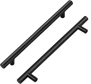5 Pack 7-1/2 Inch Cabinet Pulls Black Cabinet Handles Kitchen Hardware | Overall 10in, Matte Finish, Stainless Steel, Easy Install, Screws Included, Rust-Resistant, Cabinets, Drawers