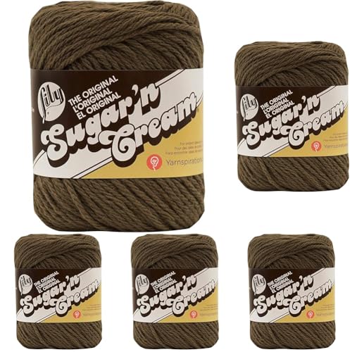 Image of Lily Sugar 'N Cream The Original Solid Yarn, 2.5oz, Medium 4 Gauge, 100% Cotton - Warm Brown - Machine Wash & Dry (Pack of 5)