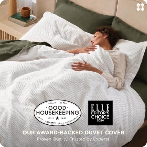 Image of Bedsure Cotton Duvet Cover Set - 100% Cotton Waffle Weave Coconut White Duvet Cover Oversized Queen Size, PureWoven Breathable Bedding Set for All Season, 3 Pieces, 98 inchx98 inch