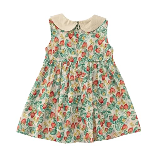 Girl Sleeveless Cotton Dress Strawberry Print Summer Vintage Dress4
