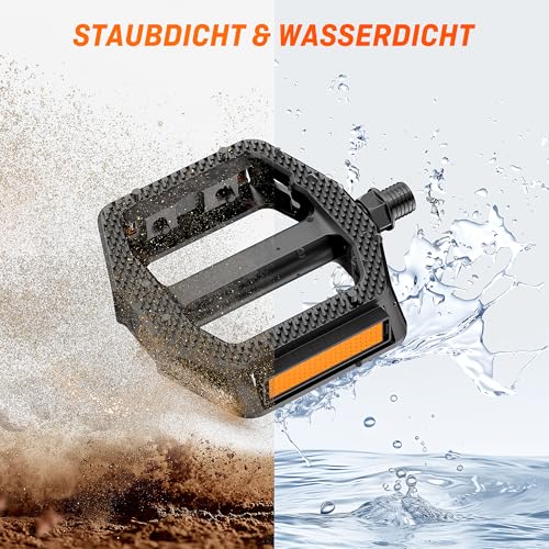 HENMI Fahrradpedale mit Reflektoren StVZO, MTB rutschfest Fahrrad Pedale 9/16 Zoll mit Abgedichtete Lager, Stabil Flat Pedale Set für Ebike Gravel Bike Trekking Rennrad Mountainbike Kinderfahrrad